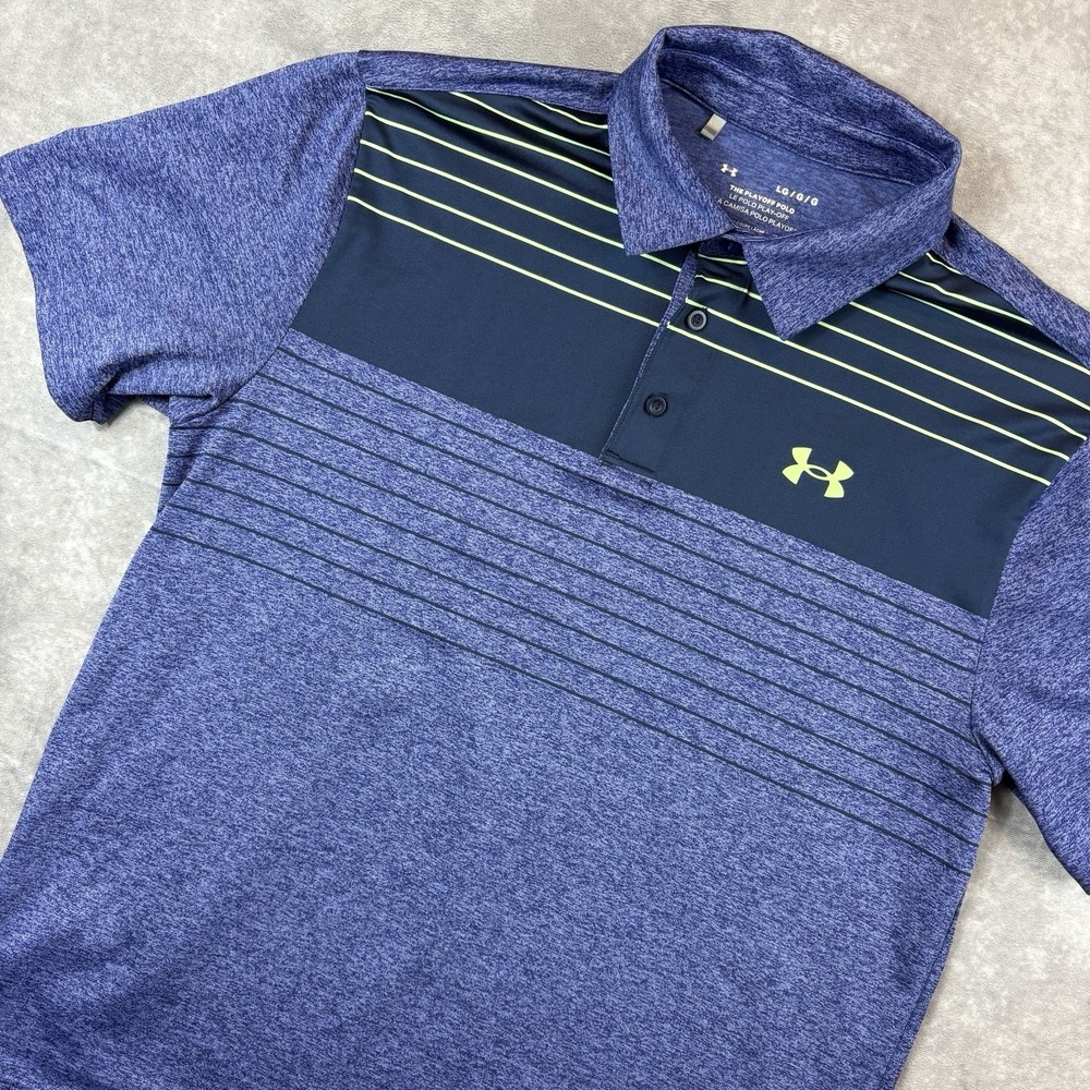 Under Armour The Playoff Polo Mens L Purple Stripe Stretch‎ Performance Golf